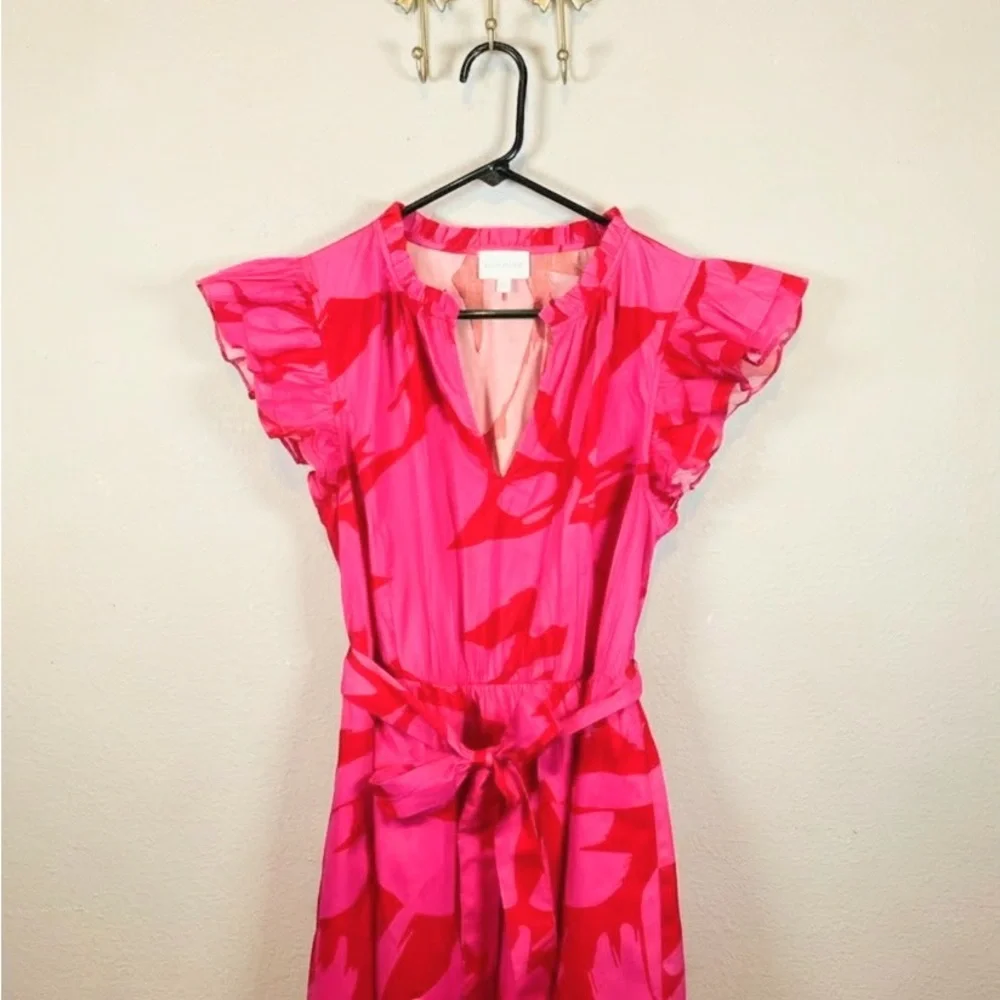 Sugarlips Fuchsia and Scarlet Ruffle Mini Tiered Dress. V-Neck. Size XL - Picture 2 of 6